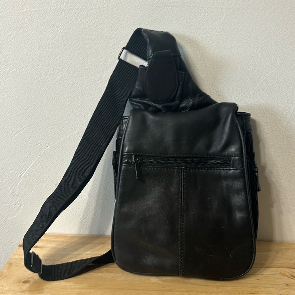 BB Design Black Genuine Leather Crossbody Sling Belt Bag Handbag Motorcycle
